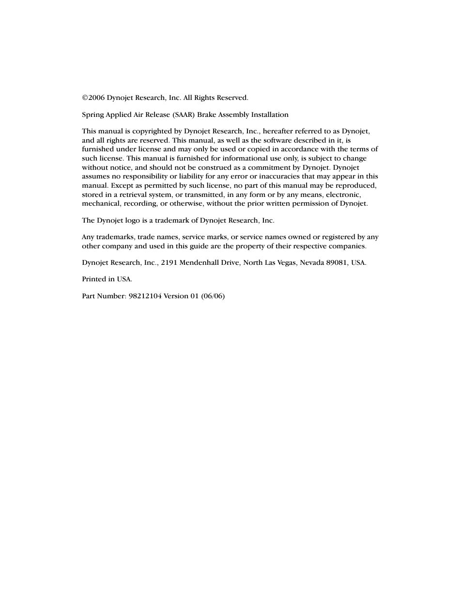 Dynojet Spring Applied Air Release (SAAR) Brake Assembly User Manual | Page 2 / 27