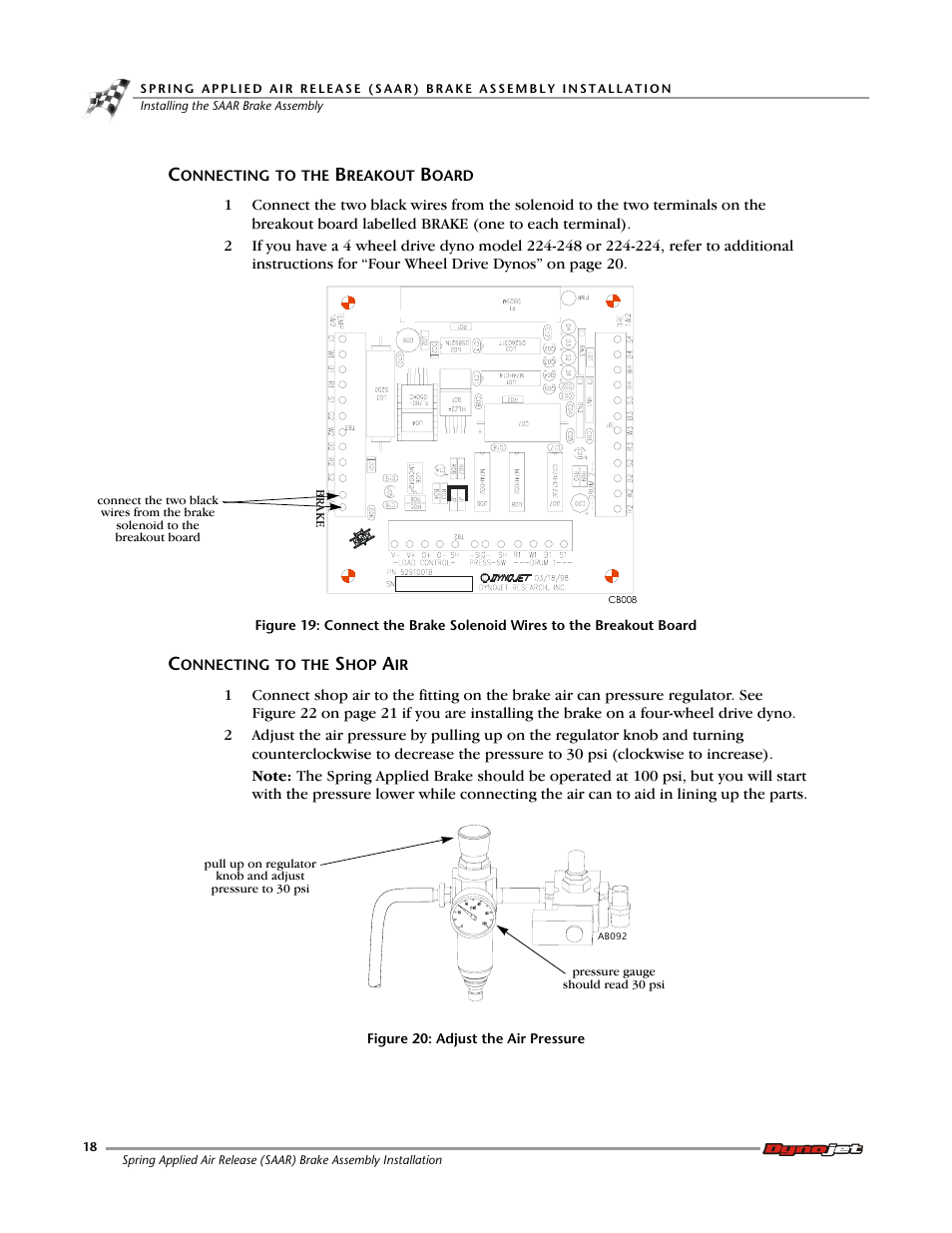 Connecting to the breakout board, Connecting to the shop air | Dynojet Spring Applied Air Release (SAAR) Brake Assembly User Manual | Page 22 / 27