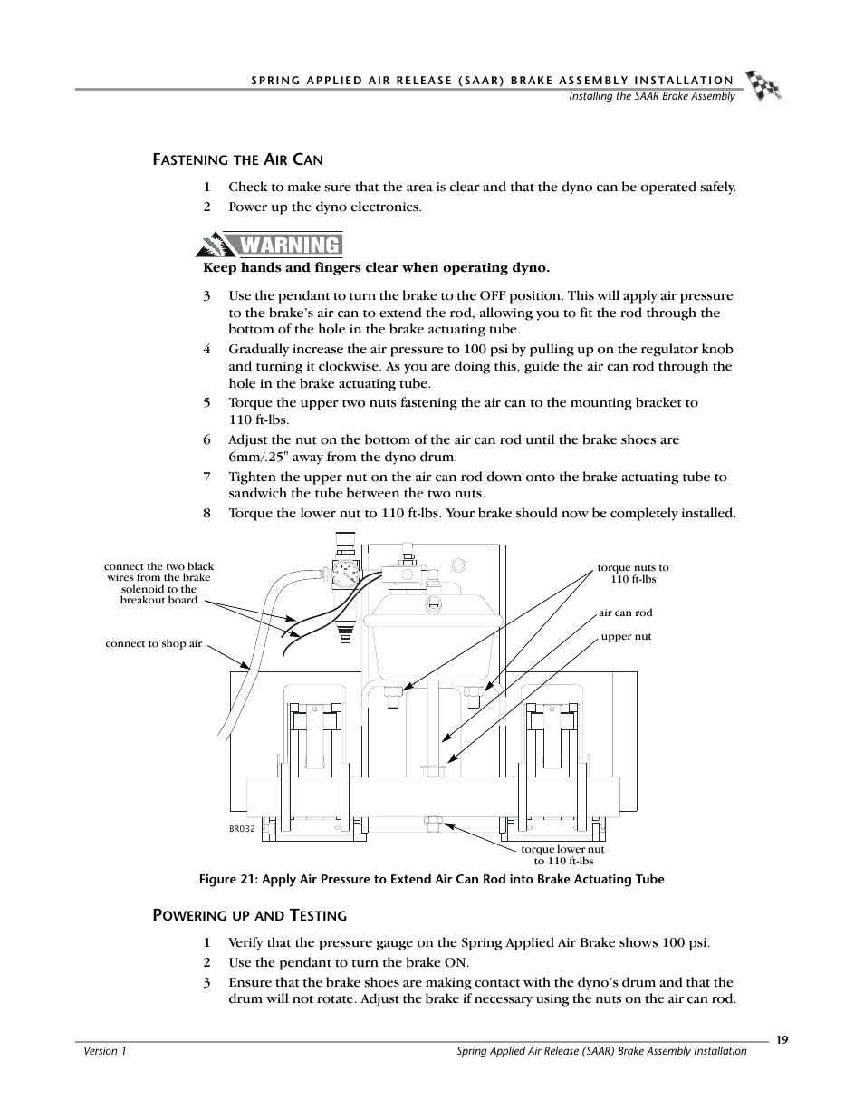 Fastening the air can, Powering up and testing | Dynojet Spring Applied Air Release (SAAR) Brake Assembly User Manual | Page 23 / 27