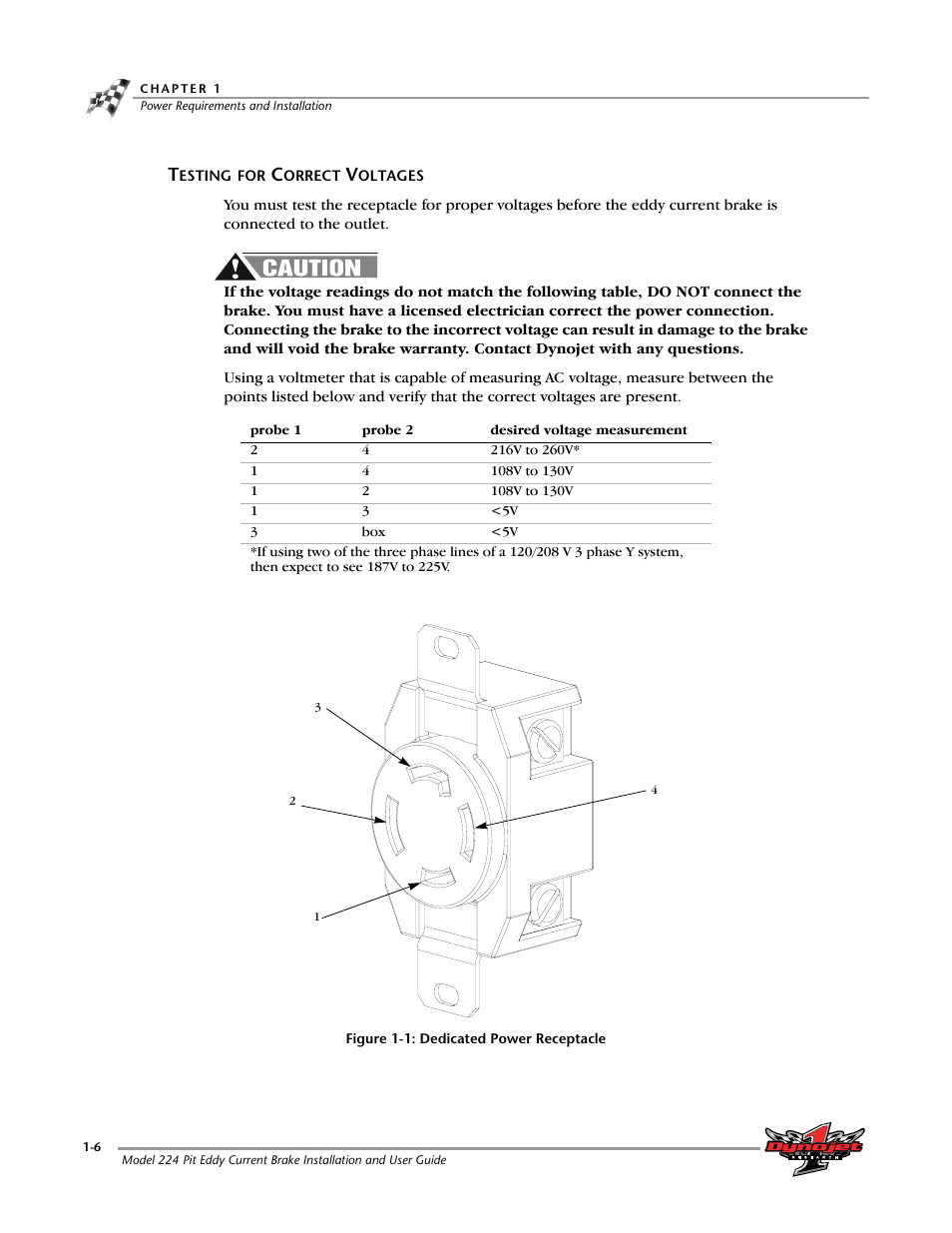Testing for correct voltages, Testing for correct voltages -6 | Dynojet 224: Pit Eddy Current Brake User Manual | Page 10 / 69