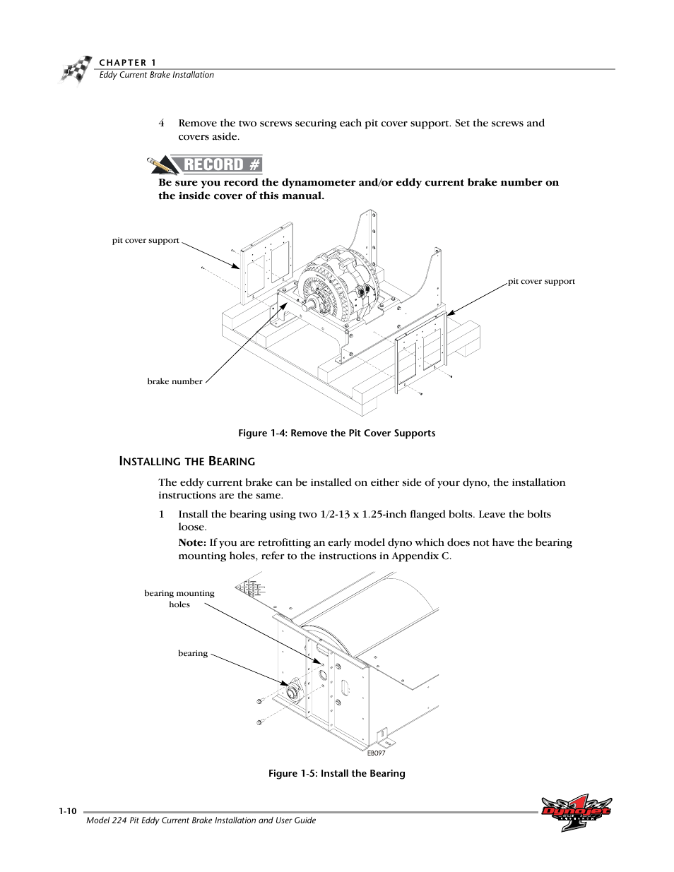 Installing the bearing, Installing the bearing -10, Record | Dynojet 224: Pit Eddy Current Brake User Manual | Page 14 / 69