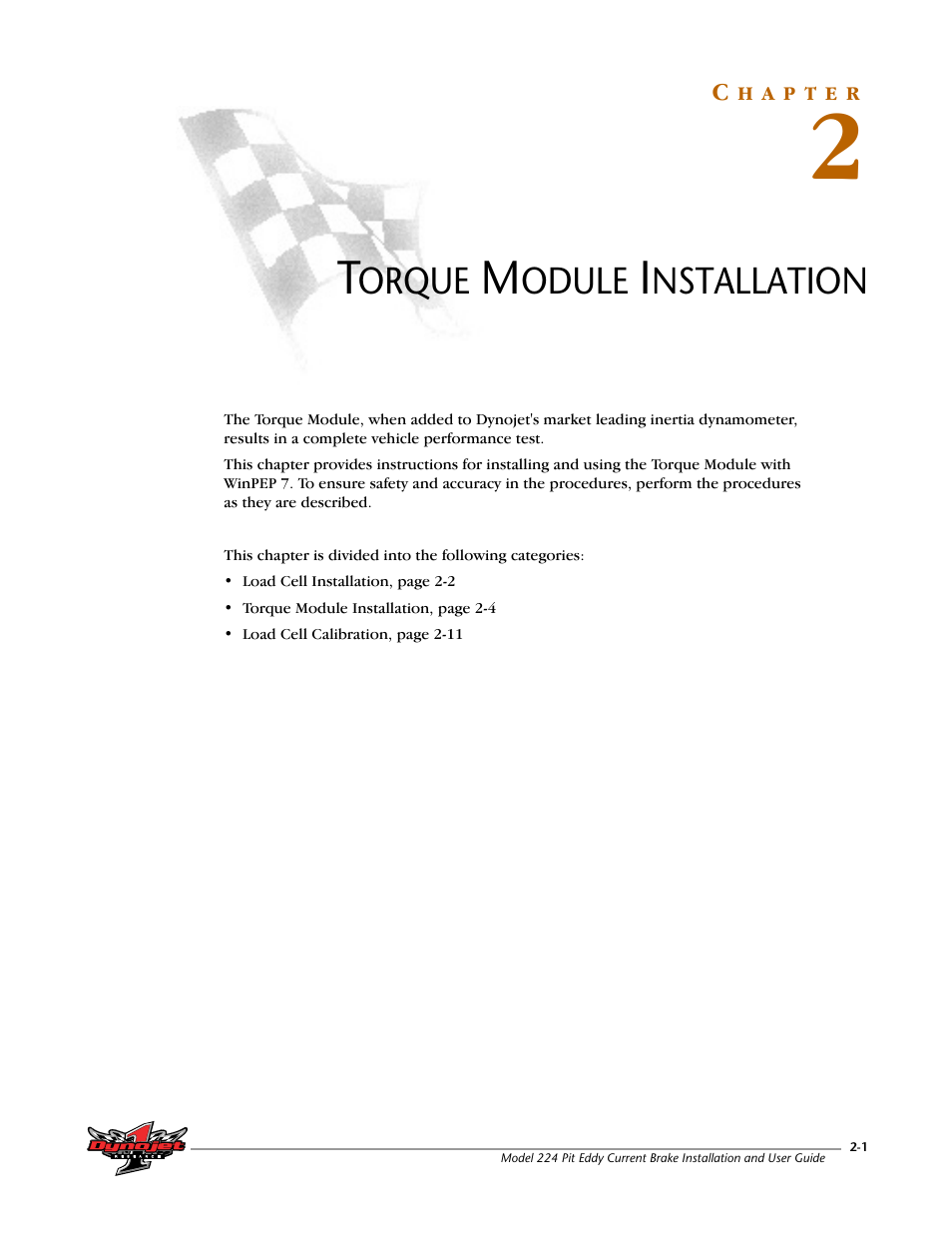 2 - torque module installation, Chapter 2, Torque module installation | Dynojet 224: Pit Eddy Current Brake User Manual | Page 27 / 69