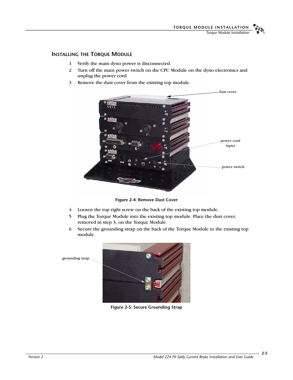 Installing the torque module, Installing the torque module -5 | Dynojet 224: Pit Eddy Current Brake User Manual | Page 31 / 69