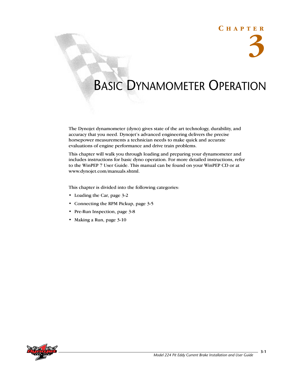 3 - basic dynamometer operation, Chapter 3, Basic dynamometer operation | Dynojet 224: Pit Eddy Current Brake User Manual | Page 43 / 69