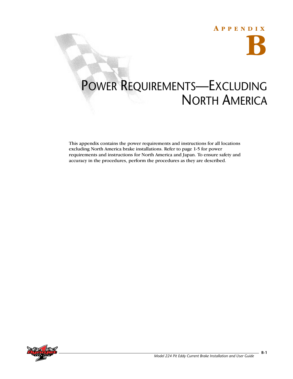 B - power requirements-excluding north america | Dynojet 224: Pit Eddy Current Brake User Manual | Page 57 / 69