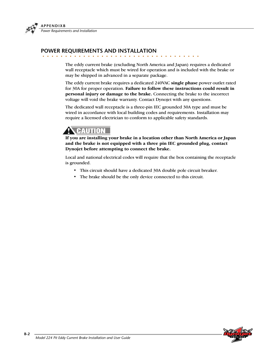 Power requirements and installation | Dynojet 224: Pit Eddy Current Brake User Manual | Page 58 / 69