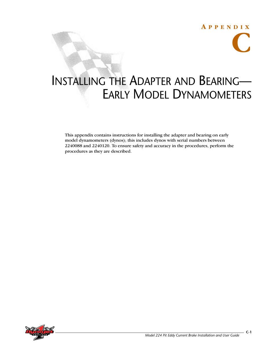 Appendix c installing the adapter and bearing, Early model dynamometers | Dynojet 224: Pit Eddy Current Brake User Manual | Page 63 / 69