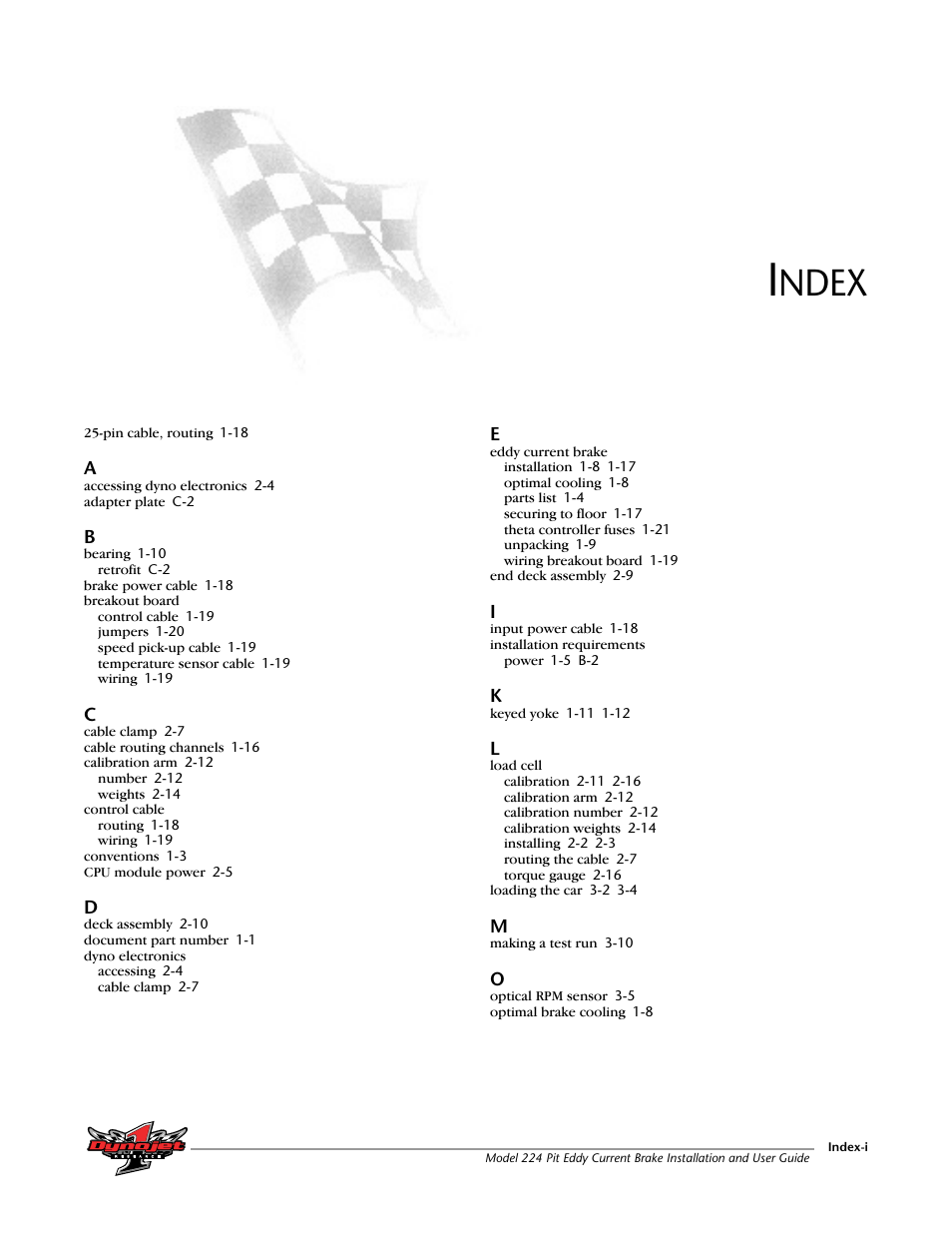 Index, Ndex | Dynojet 224: Pit Eddy Current Brake User Manual | Page 68 / 69
