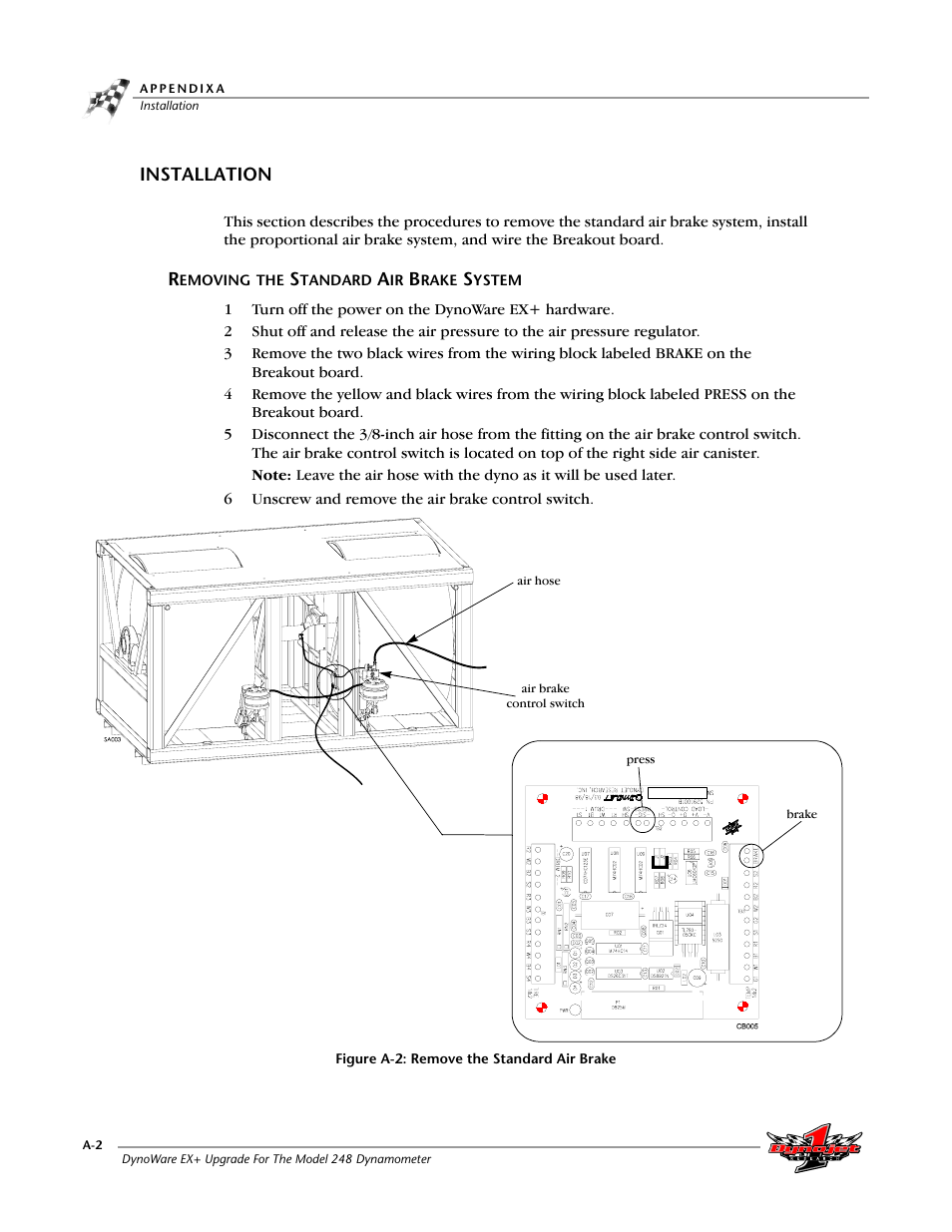 Installation, Removing the standard air brake system, Figure a-2: remove the standard air brake | Dynojet 248x: DynoWare EX+ Upgrade User Manual | Page 16 / 22