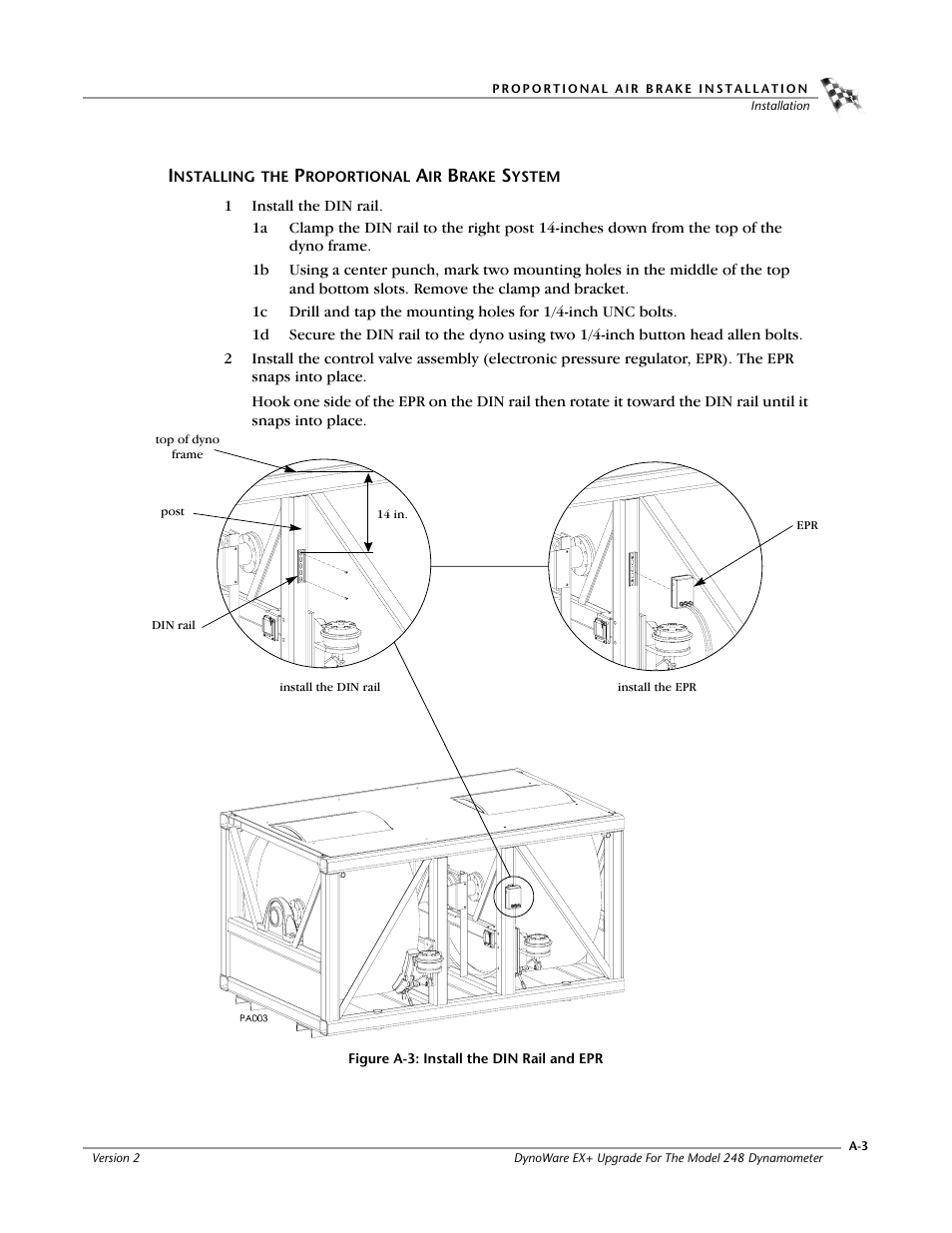 Installing the proportional air brake system, Figure a-3: install the din rail and epr | Dynojet 248x: DynoWare EX+ Upgrade User Manual | Page 17 / 22