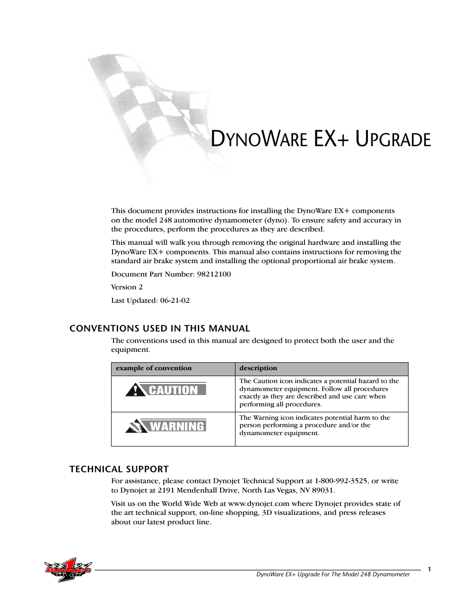 1 - dynoware ex+ upgrade, Conventions used in this manual, Technical support | Chapter 1, Dynoware ex+ upgrade, Ex+ u, Pgrade | Dynojet 248x: DynoWare EX+ Upgrade User Manual | Page 7 / 22