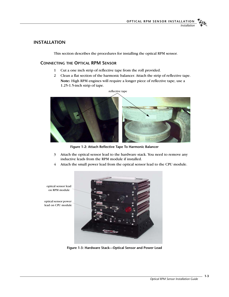 Installation, Connecting the optical rpm sensor, Connecting the optical rpm sensor -3 | Dynojet Optical RPM Sensor User Manual | Page 9 / 22