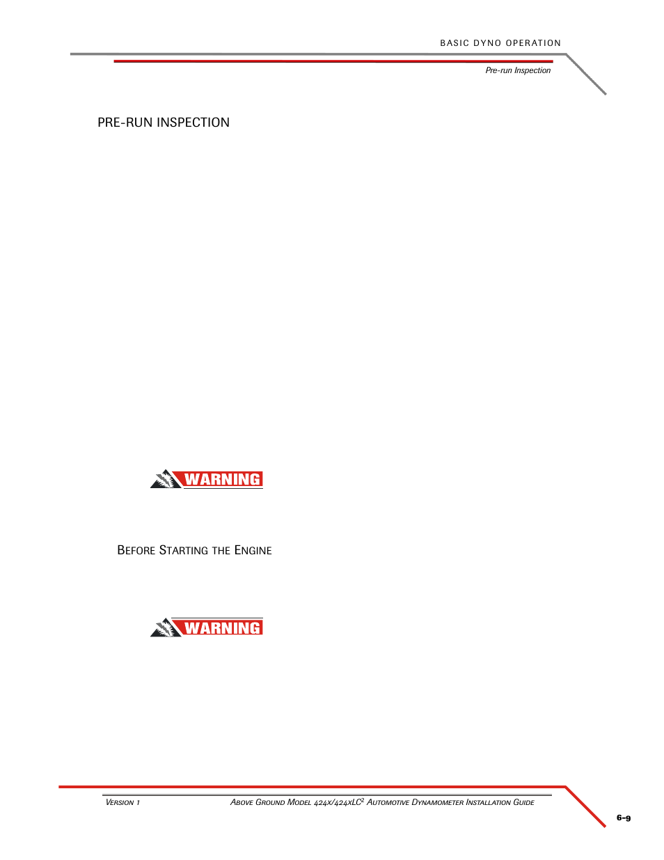 Pre-run inspection, Before starting the engine | Dynojet 424xLC2: Installation Guide User Manual | Page 135 / 190