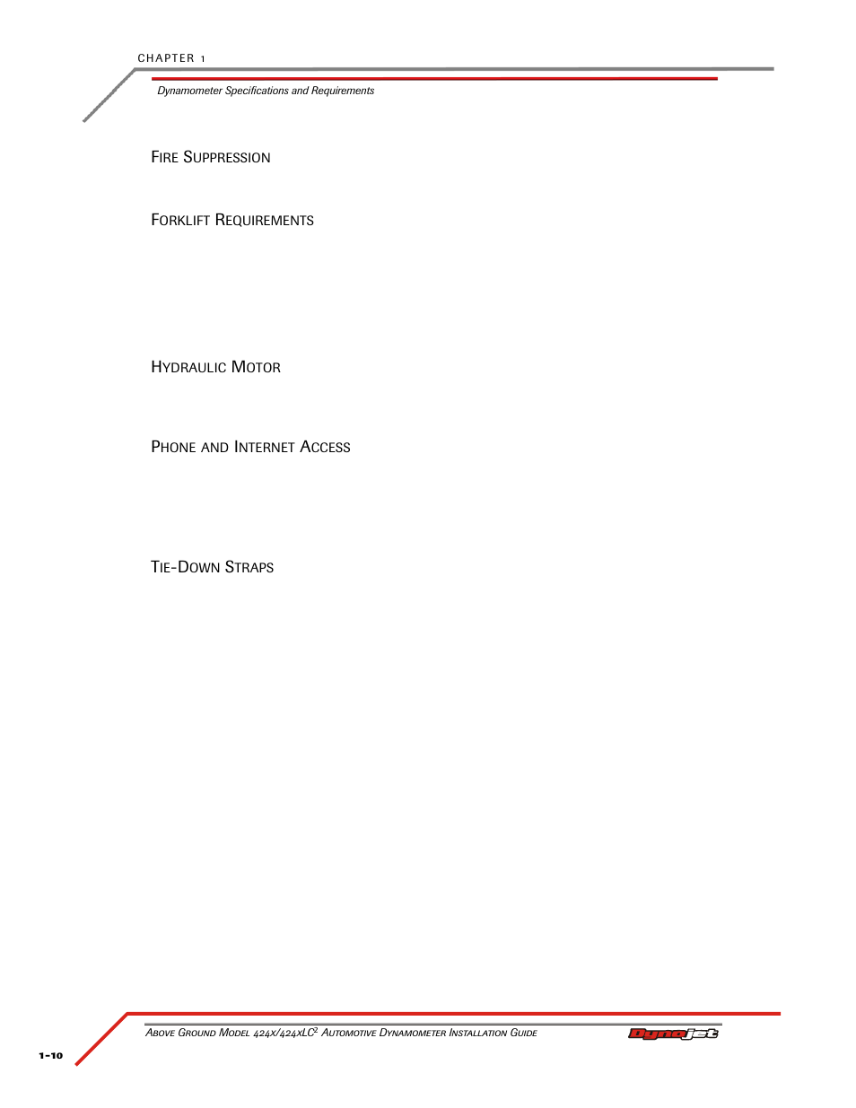 Fire suppression, Forklift requirements, Hydraulic motor | Phone and internet access, Tie-down straps | Dynojet 424xLC2: Installation Guide User Manual | Page 20 / 190