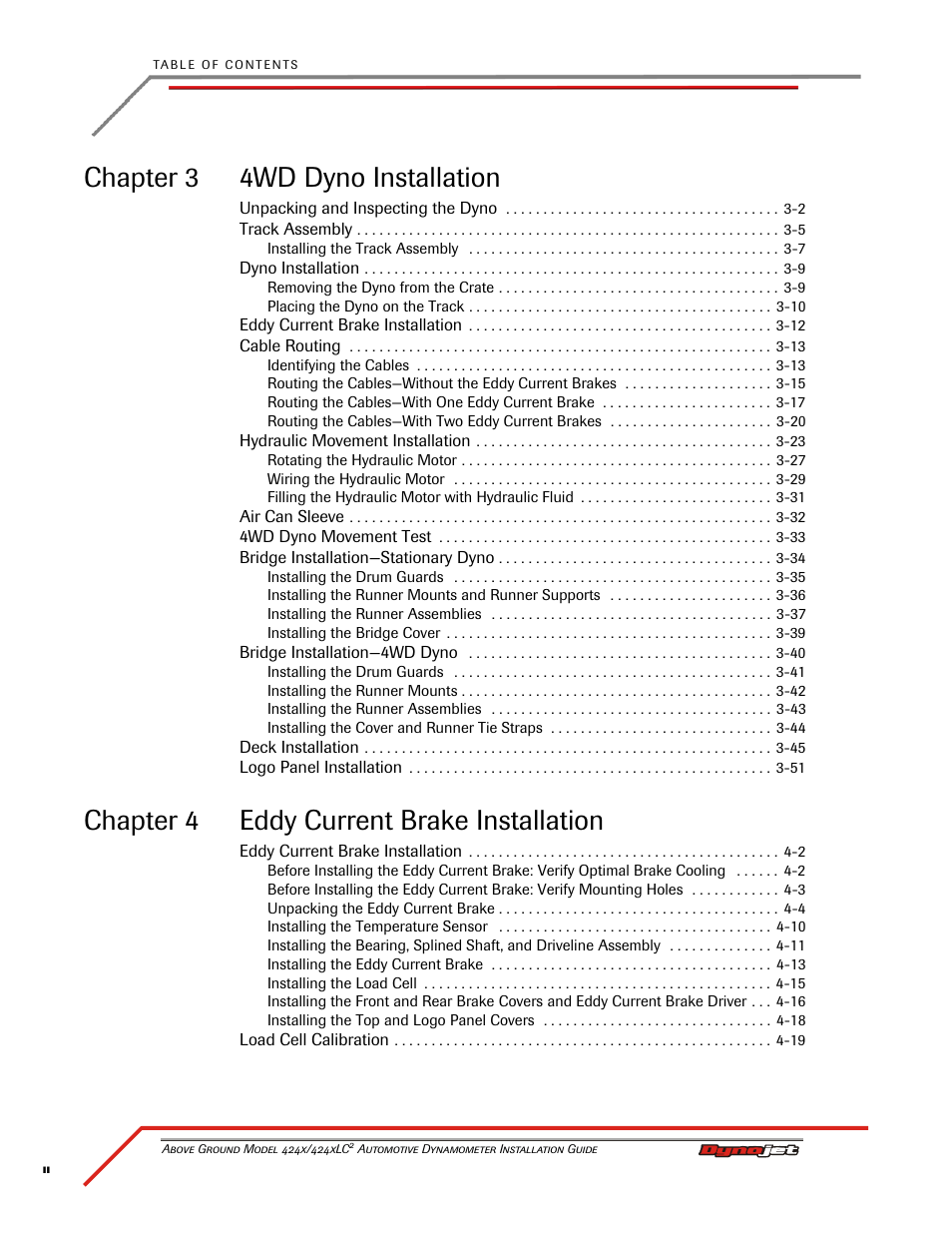 Chapter 3 4wd dyno installation, Chapter 4 eddy current brake installation | Dynojet 424xLC2: Installation Guide User Manual | Page 4 / 190