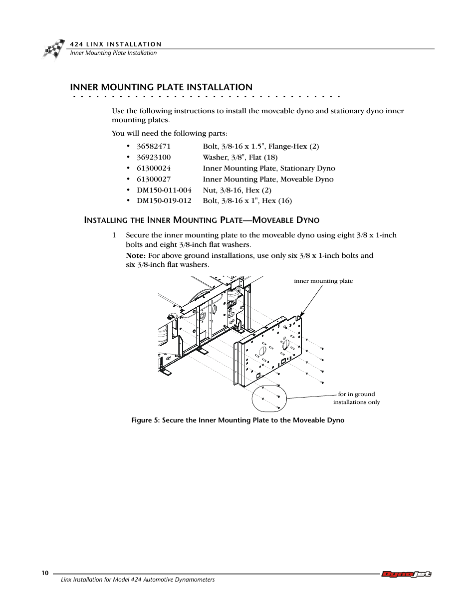 Inner mounting plate installation, Installing the inner mounting plate—moveable dyno | Dynojet 424 Linx: DWRT Installation Guide User Manual | Page 14 / 56