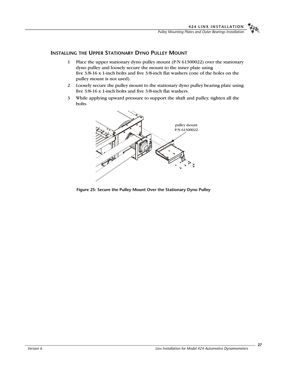 Installing the upper stationary dyno pulley mount | Dynojet 424 Linx: DWRT Installation Guide User Manual | Page 31 / 56