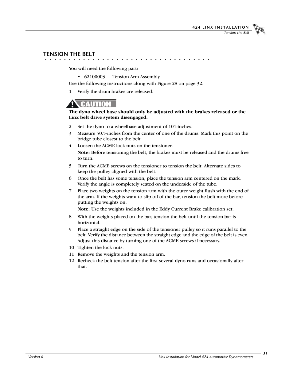 Tension the belt | Dynojet 424 Linx: DWRT Installation Guide User Manual | Page 35 / 56