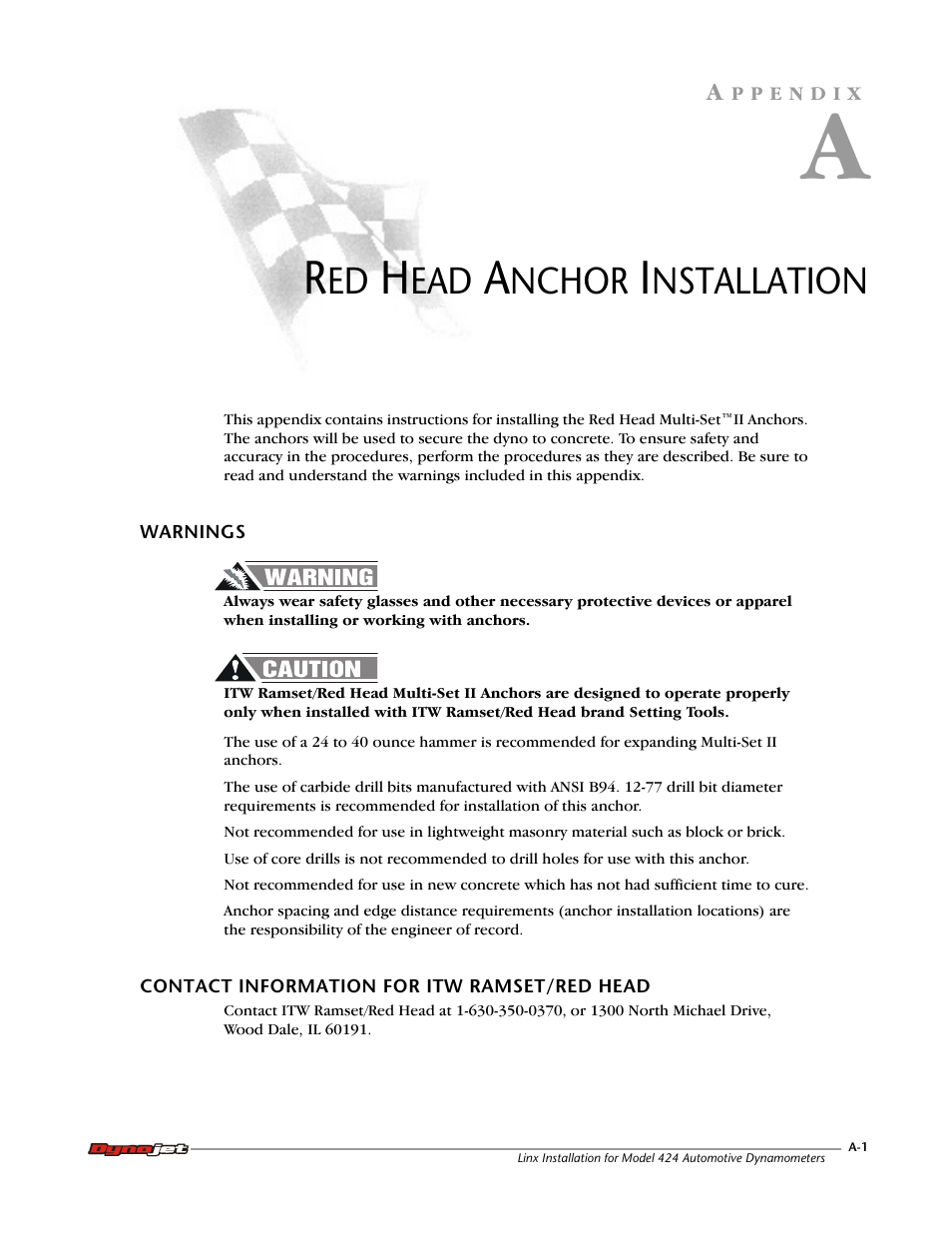A - red head anchor installation, Nchor, Nstallation | Dynojet 424 Linx: DWRT Installation Guide User Manual | Page 47 / 56