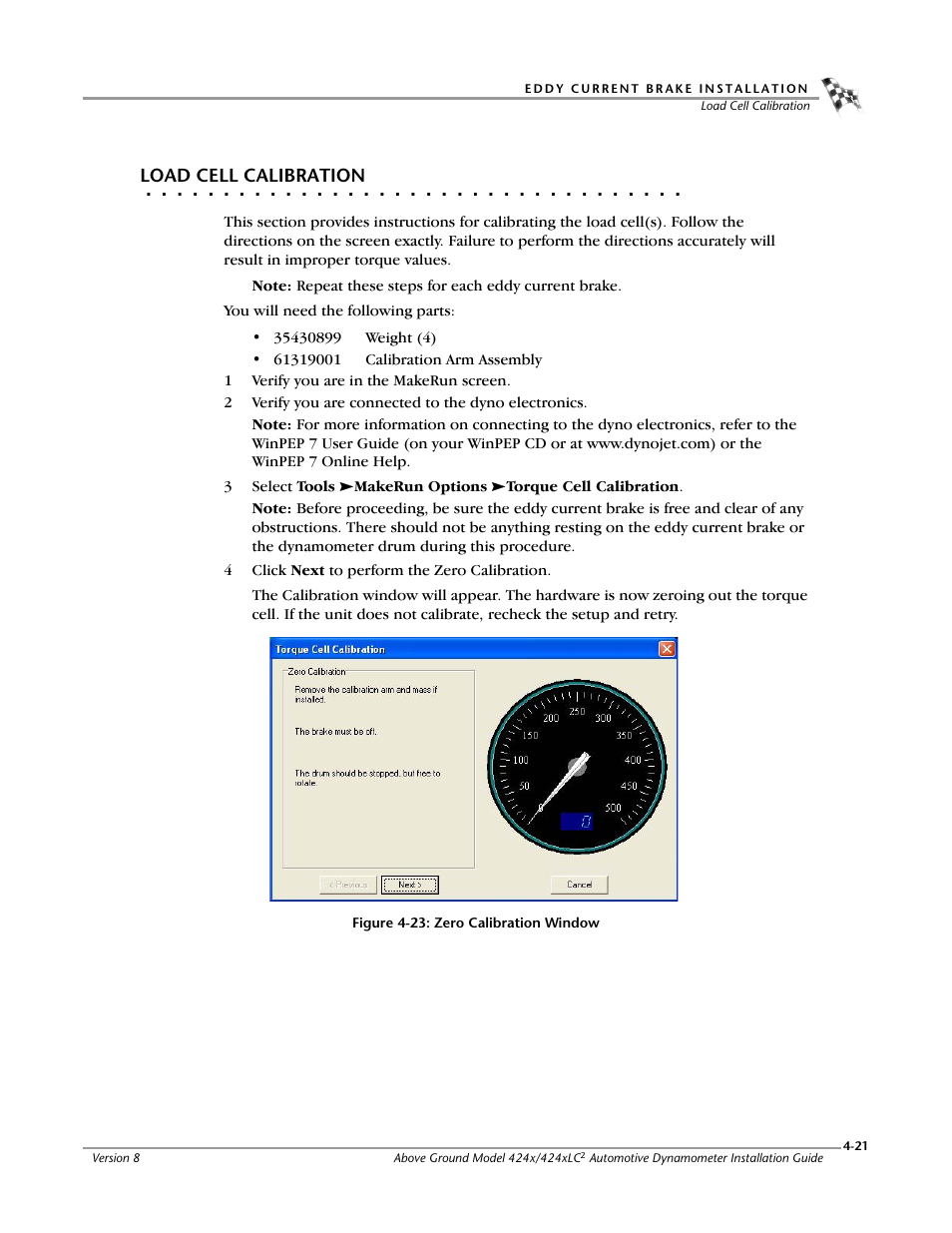 Load cell calibration | Dynojet 424x: Installation Guide User Manual | Page 113 / 188