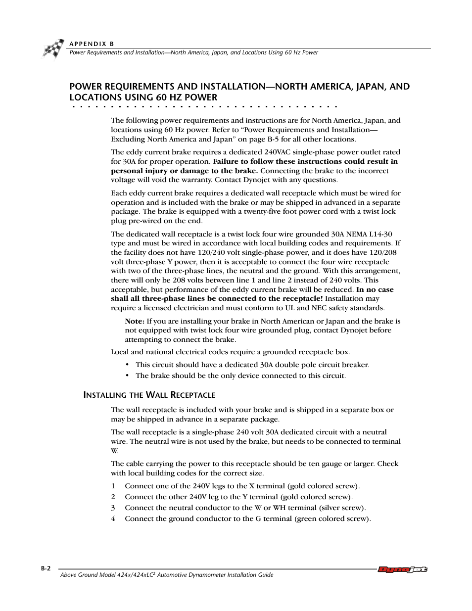 Installing the wall receptacle | Dynojet 424x: Installation Guide User Manual | Page 146 / 188