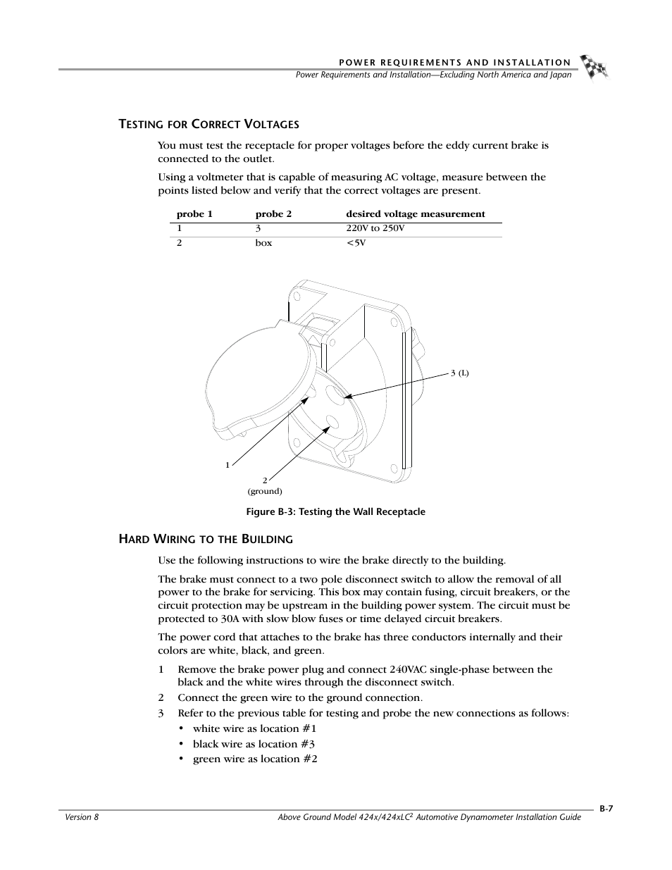 Testing for correct voltages, Hard wiring to the building | Dynojet 424x: Installation Guide User Manual | Page 151 / 188