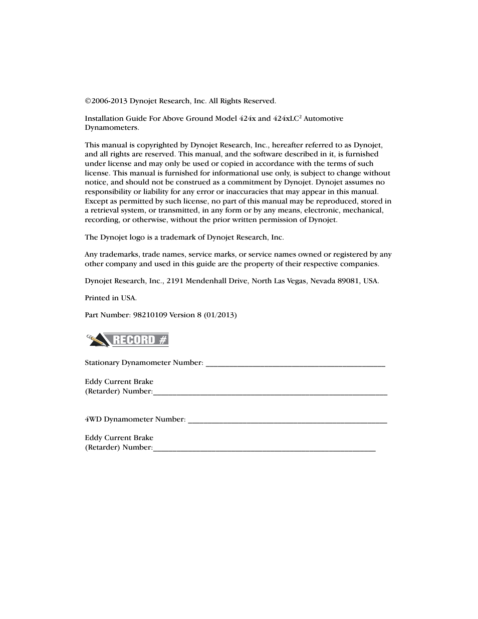 Copyright | Dynojet 424x: Installation Guide User Manual | Page 2 / 188