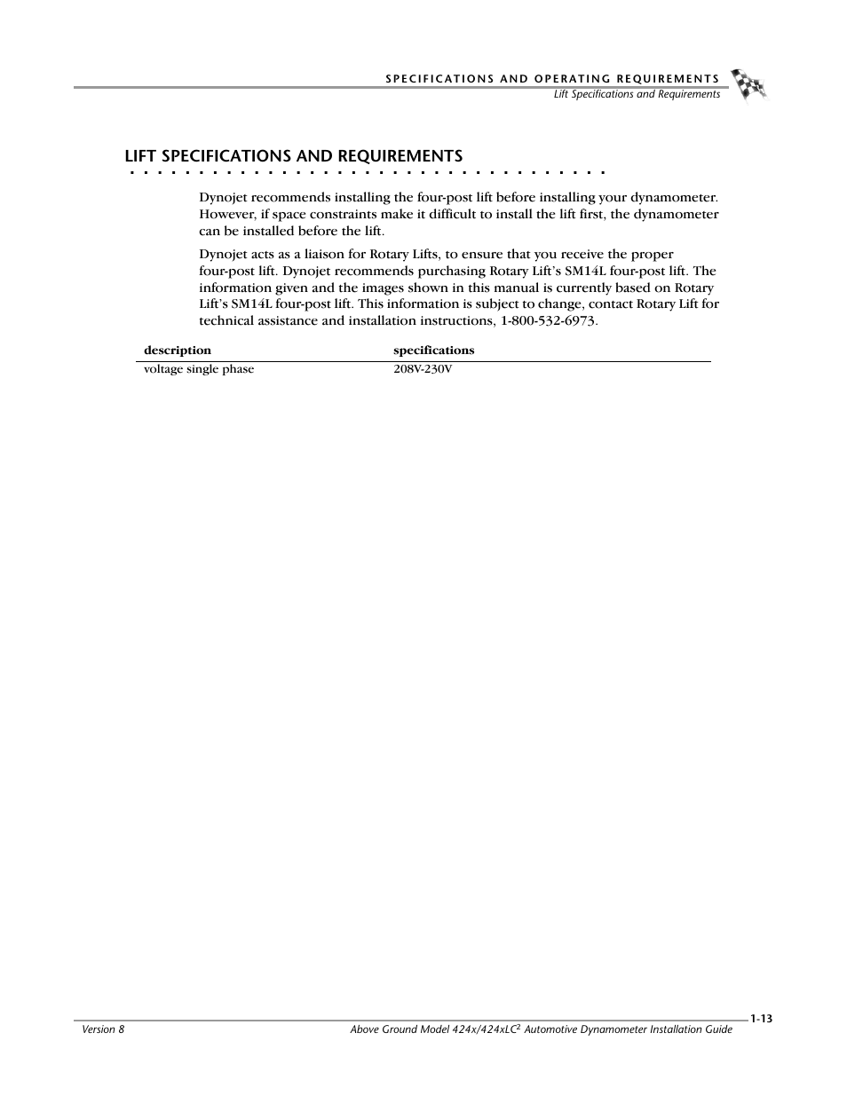 Lift specifications and requirements | Dynojet 424x: Installation Guide User Manual | Page 23 / 188