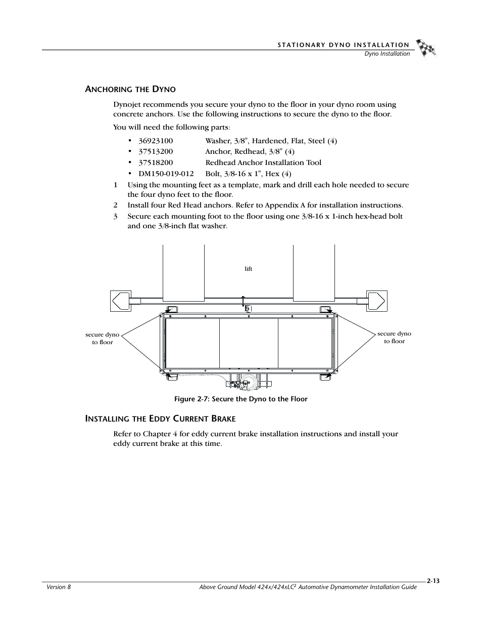 Anchoring the dyno, Installing the eddy current brake | Dynojet 424x: Installation Guide User Manual | Page 37 / 188
