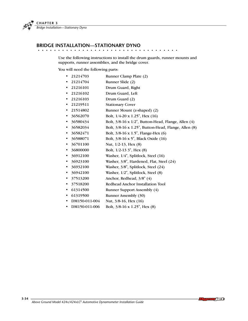 Bridge installation—stationary dyno | Dynojet 424x: Installation Guide User Manual | Page 72 / 188