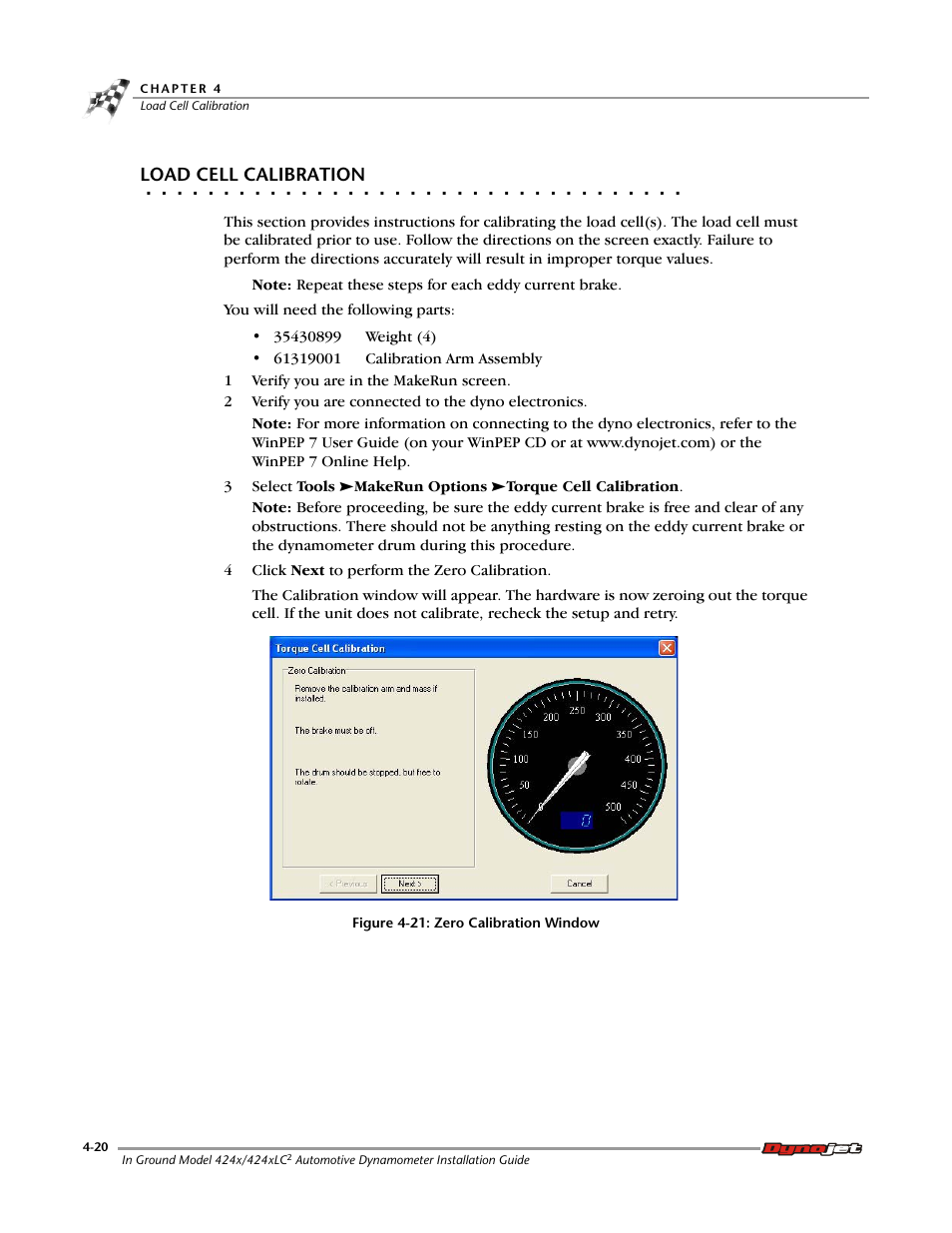 Load cell calibration | Dynojet 424x: Installation Guide User Manual | Page 104 / 153
