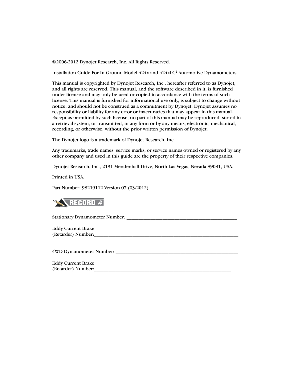 Copyright | Dynojet 424x: Installation Guide User Manual | Page 2 / 153