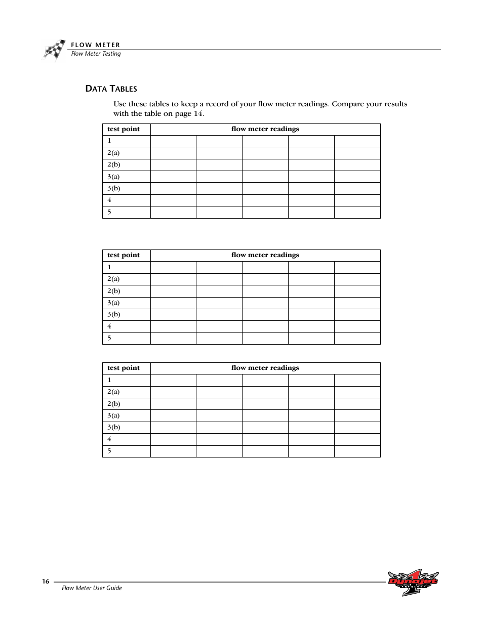 Data tables | Dynojet Flow Meter User Manual | Page 20 / 22