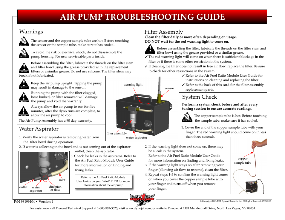 Dynojet Air Pump Troubleshooting Guide User Manual | 2 pages