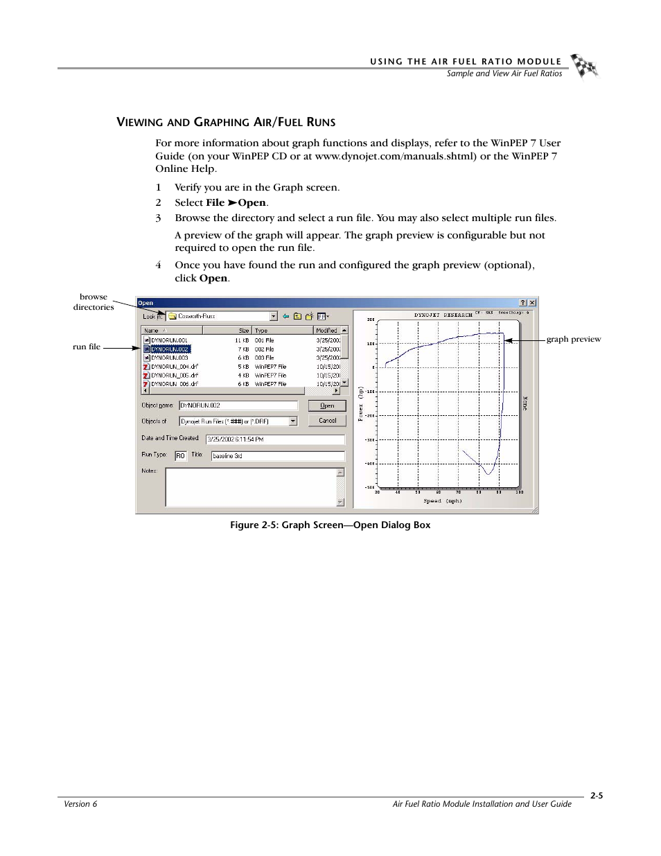 Viewing and graphing air/fuel runs, Viewing and graphing air/fuel runs -5 | Dynojet Air Fuel Ratio Module User Manual | Page 15 / 36