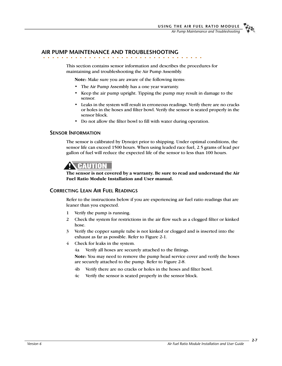 Air pump maintenance and troubleshooting, Sensor information, Correcting lean air fuel readings | Dynojet Air Fuel Ratio Module User Manual | Page 17 / 36