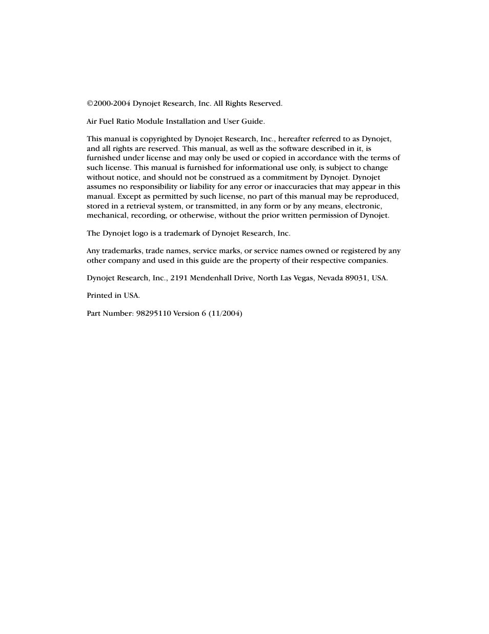 Copyright | Dynojet Air Fuel Ratio Module User Manual | Page 2 / 36