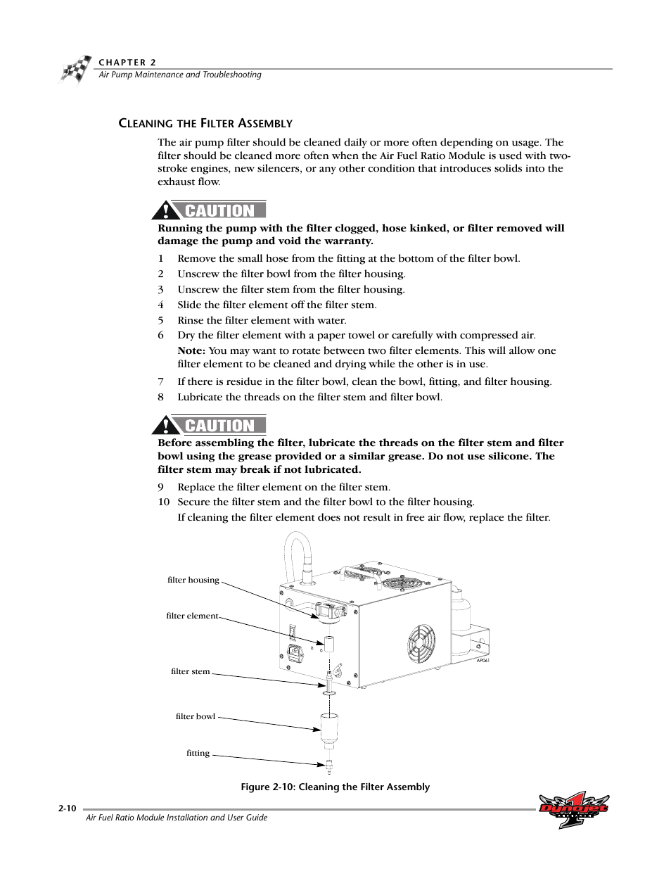 Cleaning the filter assembly, Cleaning the filter assembly -10 | Dynojet Air Fuel Ratio Module User Manual | Page 20 / 36