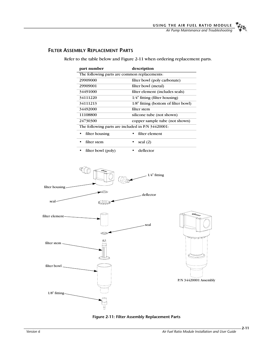 Filter assembly replacement parts, Filter assembly replacement parts -11 | Dynojet Air Fuel Ratio Module User Manual | Page 21 / 36