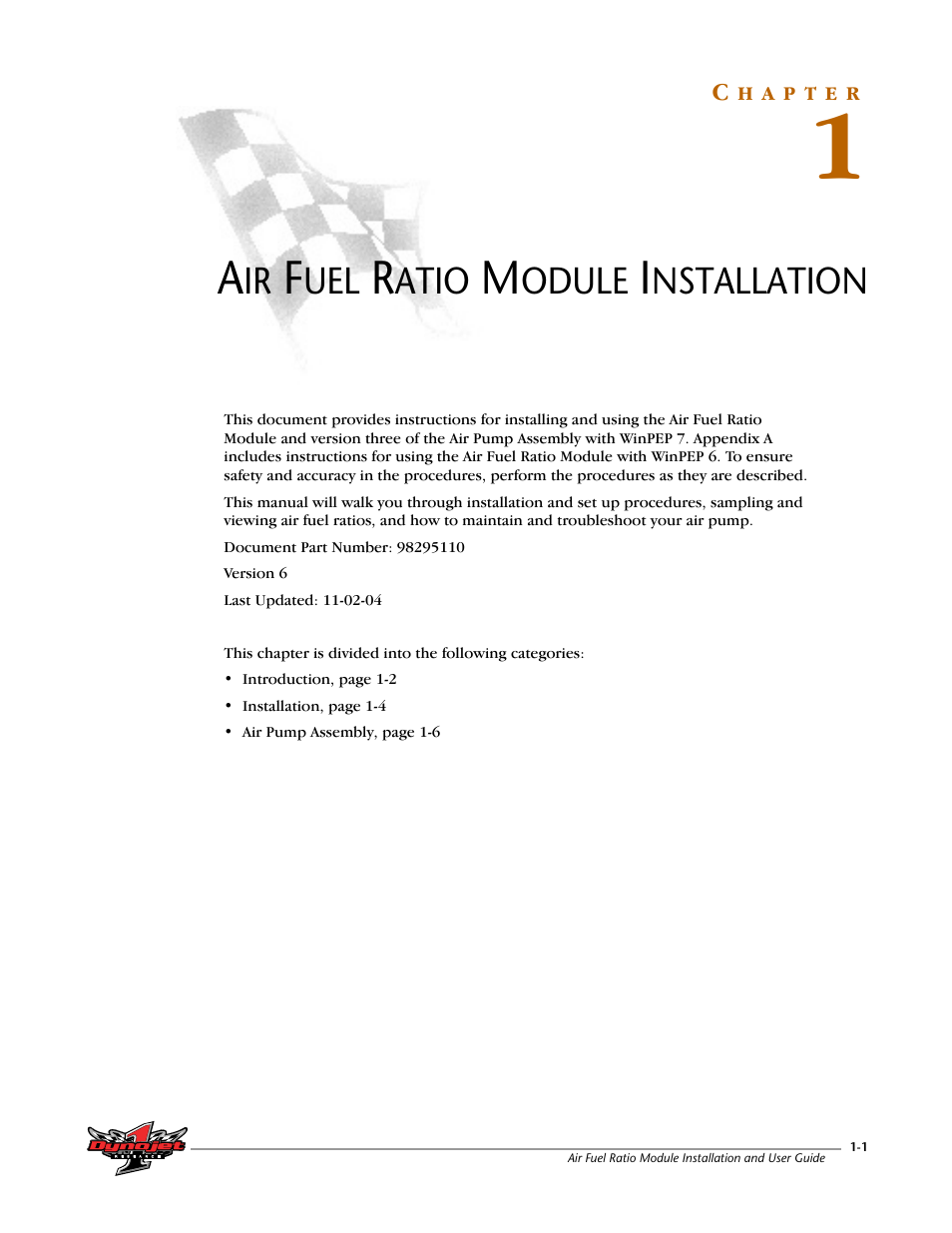 1 - air fuel ratio module installation, Chapter 1, Air fuel ratio module installation | Dynojet Air Fuel Ratio Module User Manual | Page 5 / 36