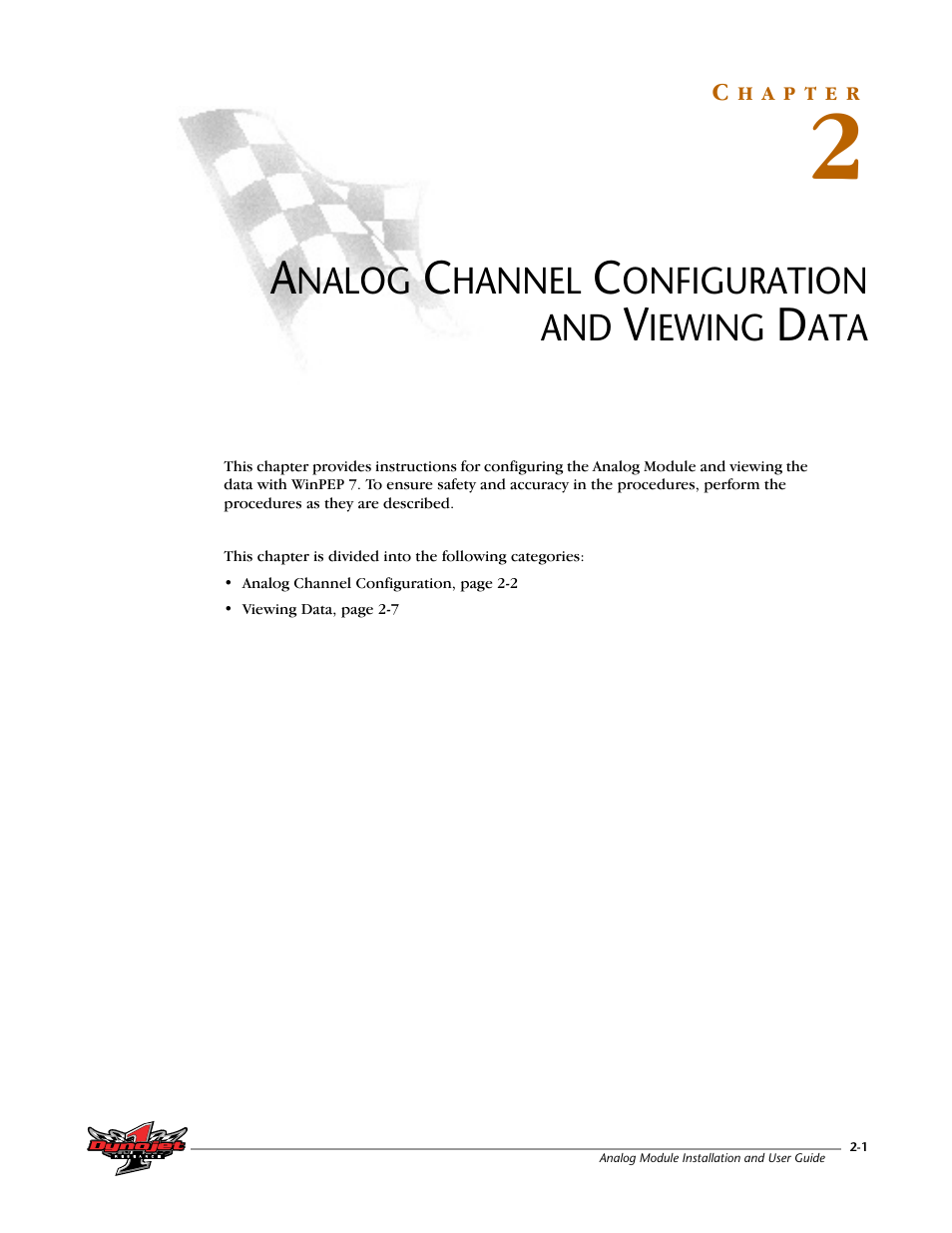 2 - analog channel configuration and viewing data, Chapter 2, Analog channel configuration and viewing data | Dynojet Analog Module User Manual | Page 13 / 21