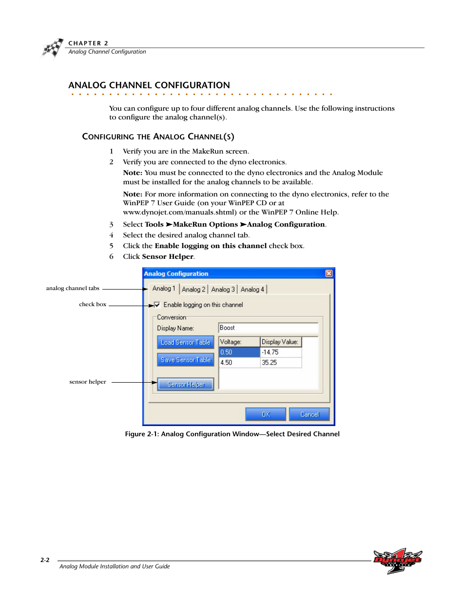 Analog channel configuration, Configuring the analog channel(s), Configuring the analog channel(s) -2 | Dynojet Analog Module User Manual | Page 14 / 21