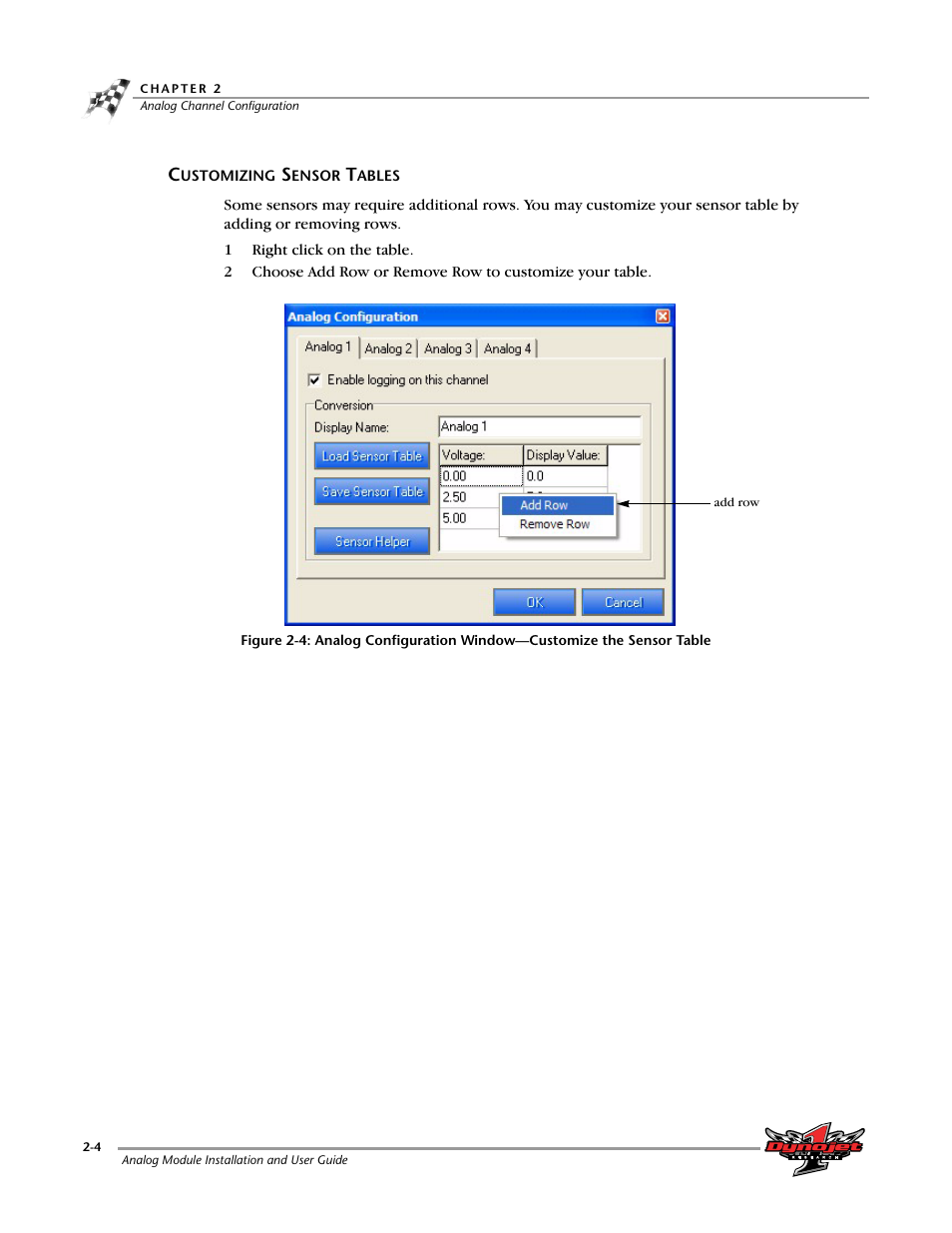 Customizing sensor tables, Customizing sensor tables -4 | Dynojet Analog Module User Manual | Page 16 / 21
