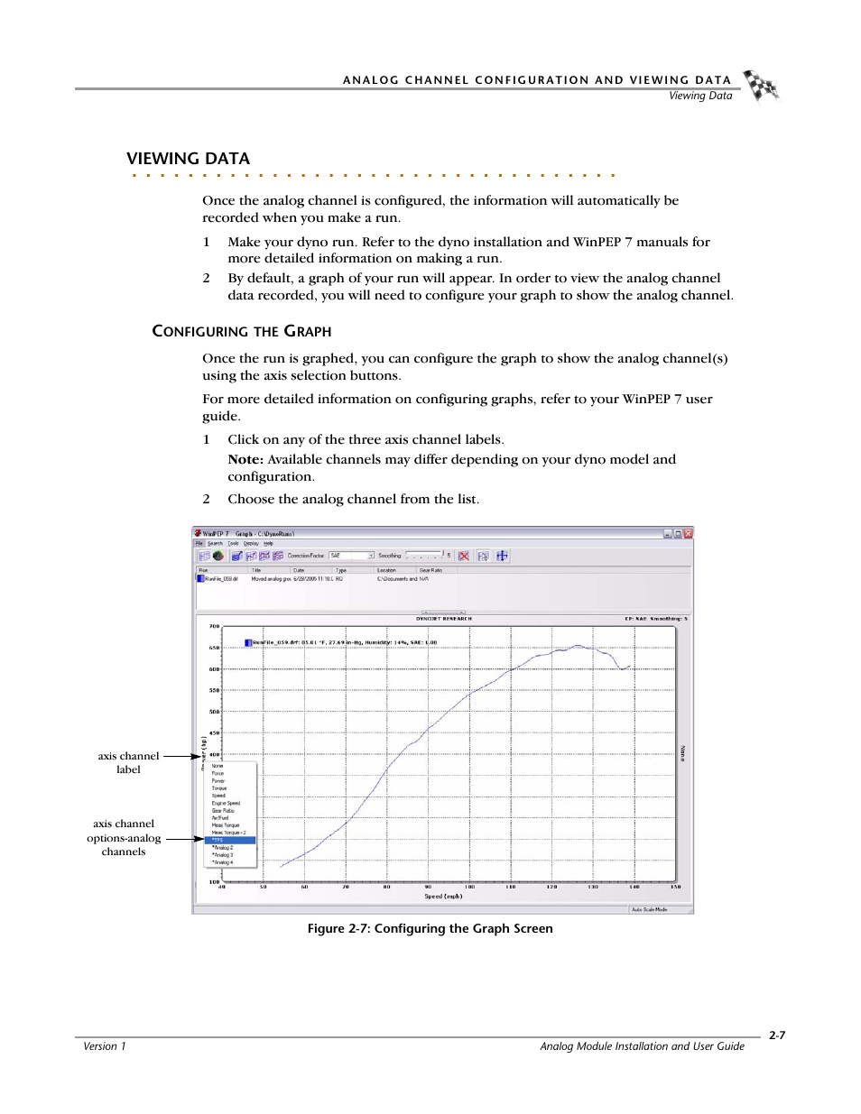 Viewing data, Configuring the graph, Configuring the graph -7 | Dynojet Analog Module User Manual | Page 19 / 21