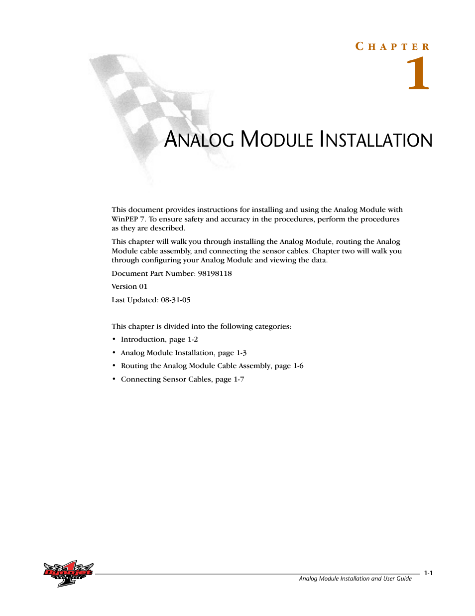 1 - analog module installation, Able, Ontents | Chapter 1, Analog module installation | Dynojet Analog Module User Manual | Page 5 / 21