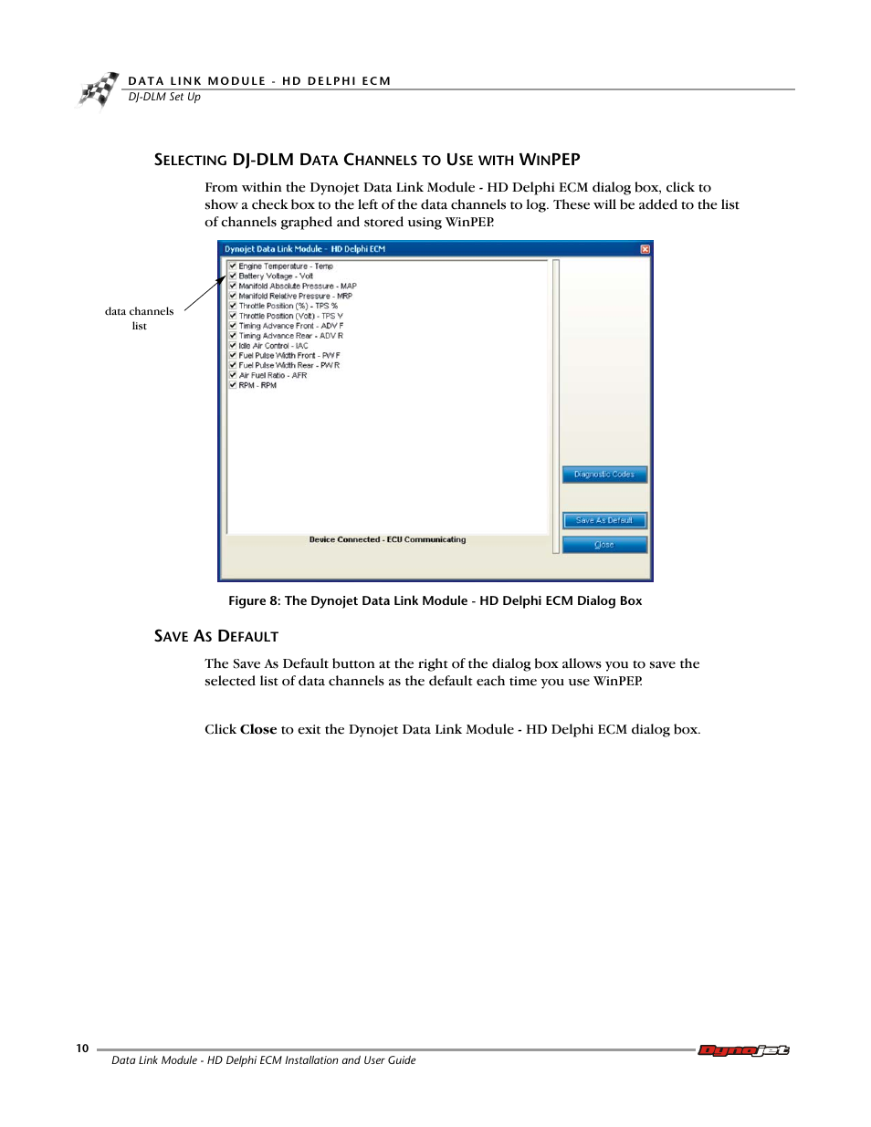 Selecting dj-dlm data channels to use with winpep | Dynojet Data Link Module - HD Delphi ECM User Manual | Page 14 / 18