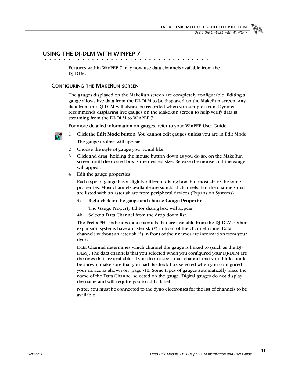 Using the dj-dlm with winpep 7, Configuring the makerun screen | Dynojet Data Link Module - HD Delphi ECM User Manual | Page 15 / 18