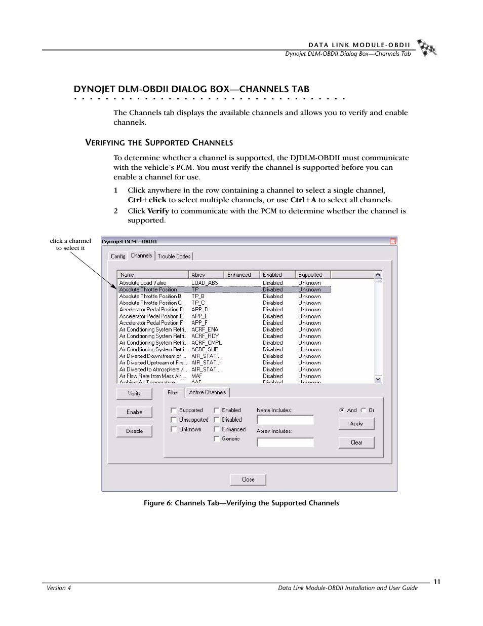Djdlm-obdii dialog box-channels tab | Dynojet Data Link Module - OBDII User Manual | Page 15 / 33