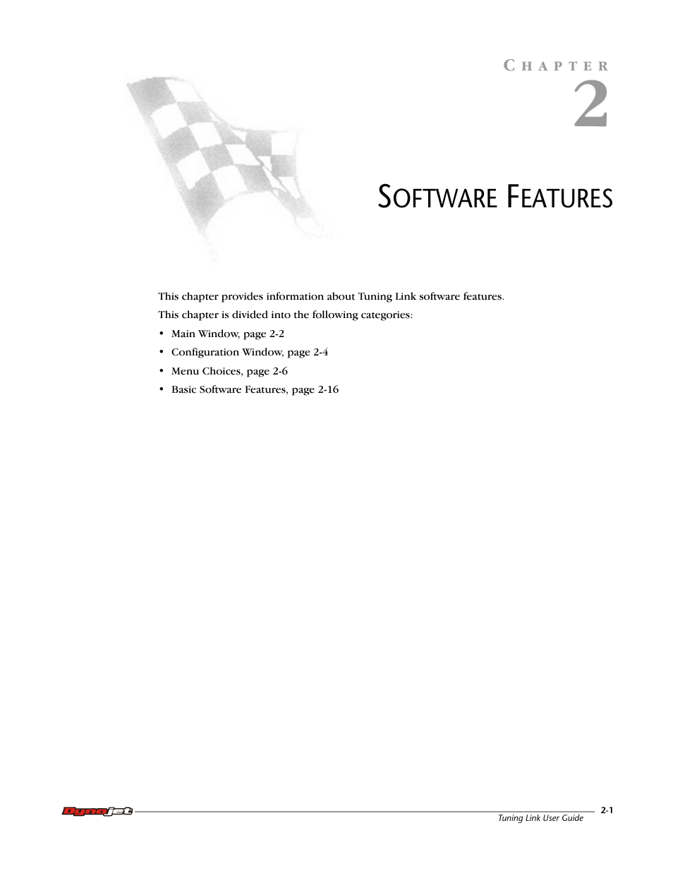Software features, Chapter 2 | Dynojet Tuning Link User Manual | Page 13 / 36