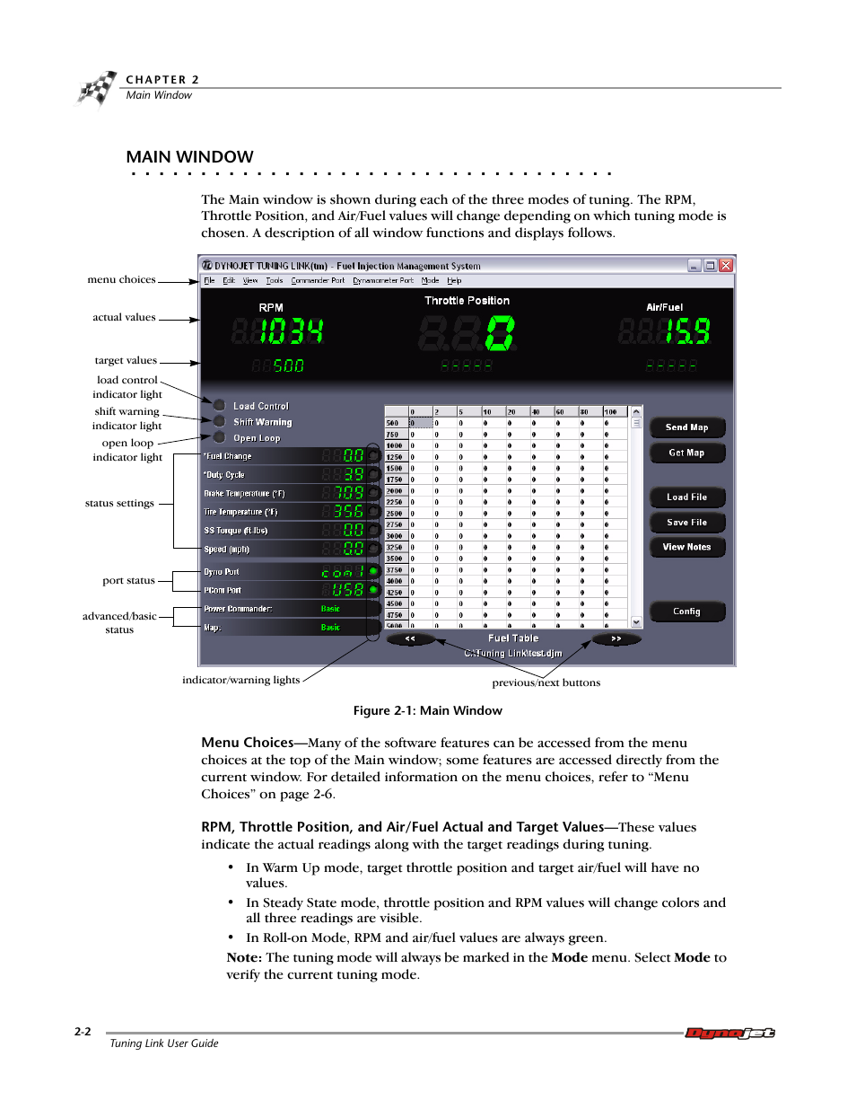 Main window | Dynojet Tuning Link User Manual | Page 14 / 36